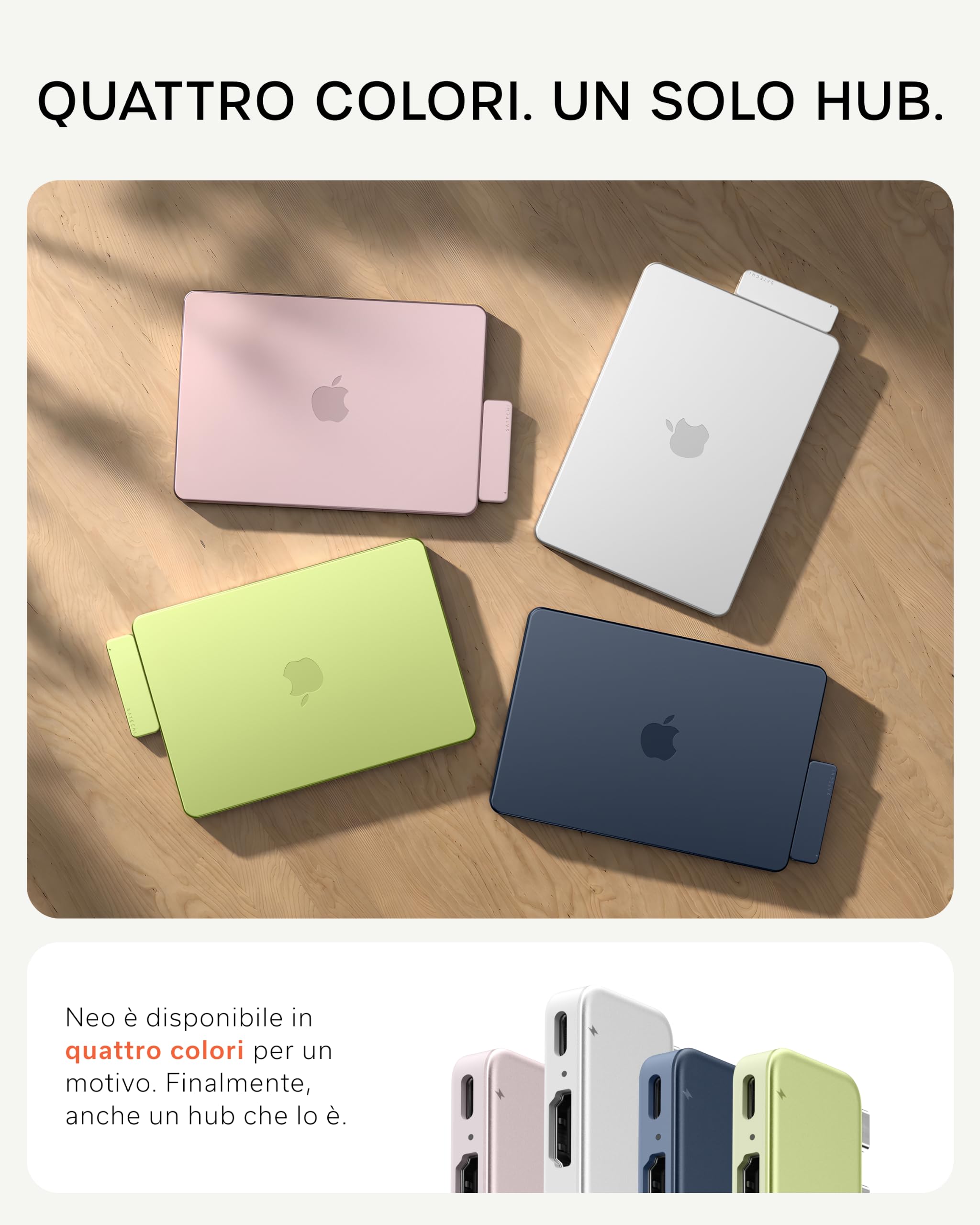 SATECHI Snap Hub USB C 6 in 2 per MacBook Neo, Ricarica 45W, Argento | Progettato per MacBook Neo con doppio connettore integrato, 4K@60Hz, lettori SD/microSD, USB-A e USB-C 5Gbps