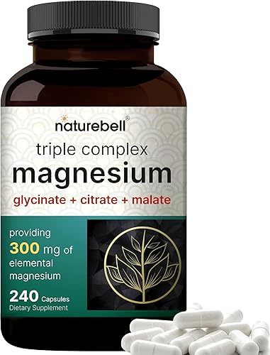 Suplemento de magnesio triple complejo, 240 cápsulas Glicinato de magnesio 500 mg con citrato y malato Quelado y purificado Soporte para huesos,