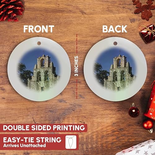 Miniatura 10 de 3dRose ORN_94615_1 Texas, San Antonio, Mission Trail Mission Espada-US44 WBI0273-Walter Bibikow-copo de nieve, adorno de porcelana, 3.0in