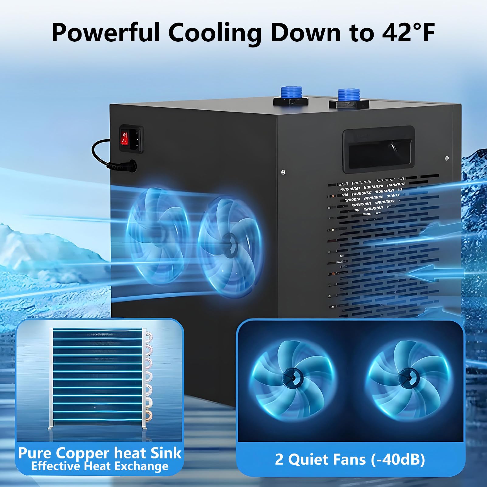 Enfriador de Baño de Hielo de 1/3 HP para Bañeras Sistemas de Enfriamiento de Agua Fría por Inmersión con Filtro Externo Bomba Sumergible Control Remoto Terapia de Recuperación