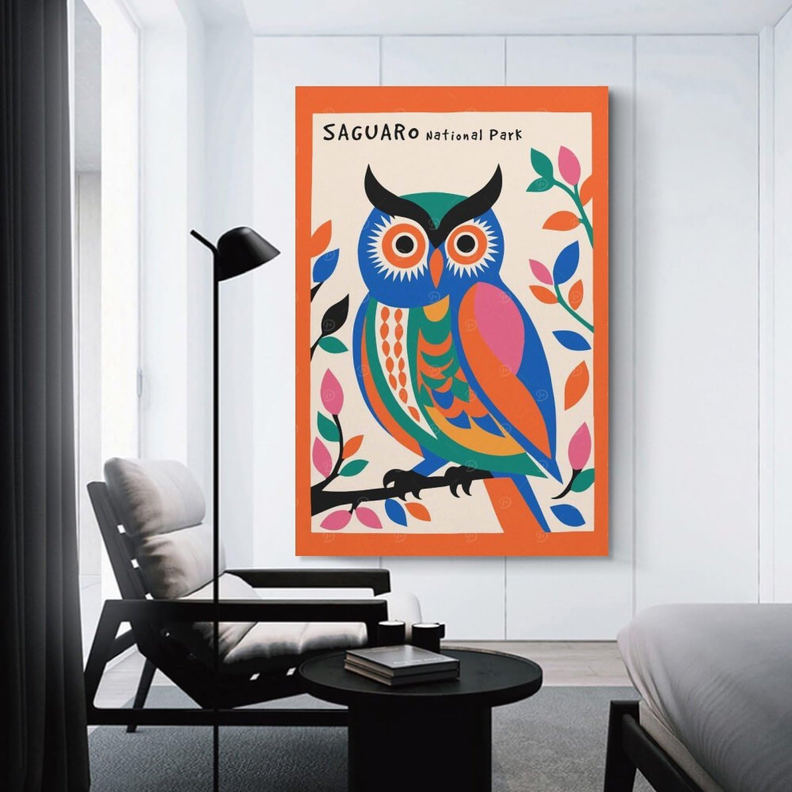 Junmoney Saguaro National Park Owl Canvas Wall Art, 24x36inch(60x90cm), for Entrance Walls, Hall Decor Or Foyers, Wall Decor to Refresh Empty Corners