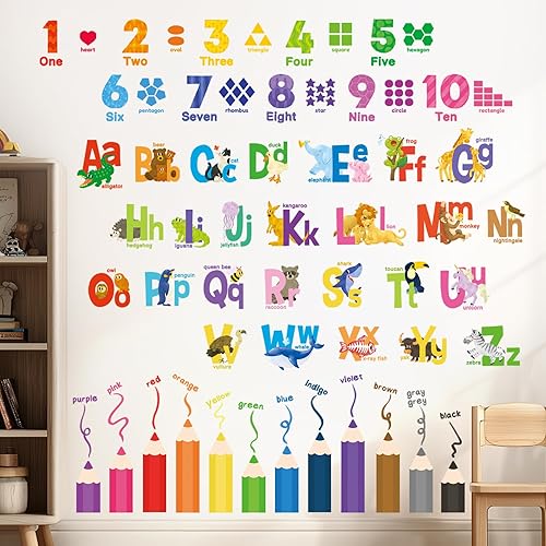 Miniatura 3 de DECOWALL SG3-2316 Números del alfabeto y lápices para colorear pegatinas de pared calcomanías aula niños sala de juegos arte sala de juegos arco