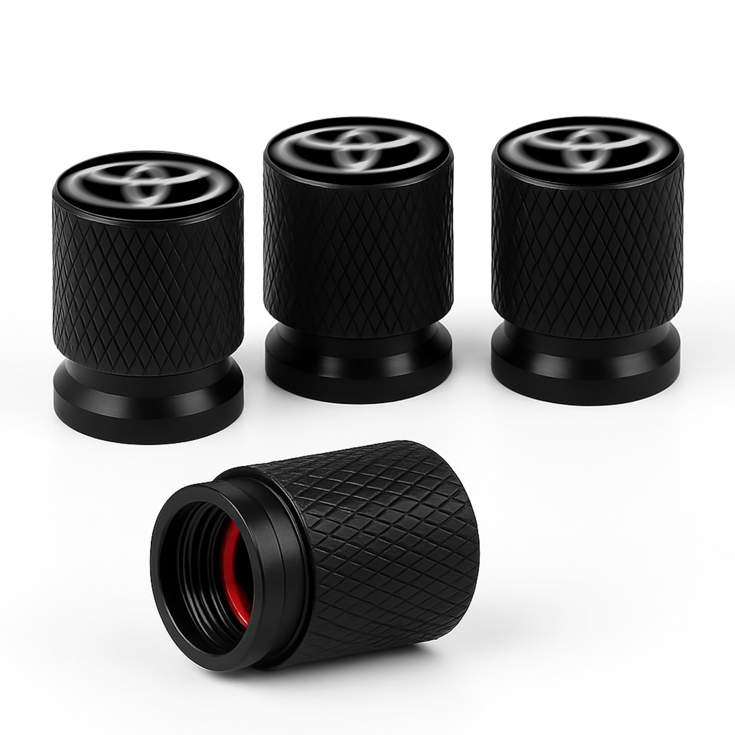Metal Tyre Valve Caps (Set of 4) | Laser Engraved | Anti-Leak O-Ring | Stylish Air Stem Covers | Universal Fit | Compatible with Tooy-ta Fortuuner, Inno-va Crrysta, Hy-Ryder, Gla-NZA