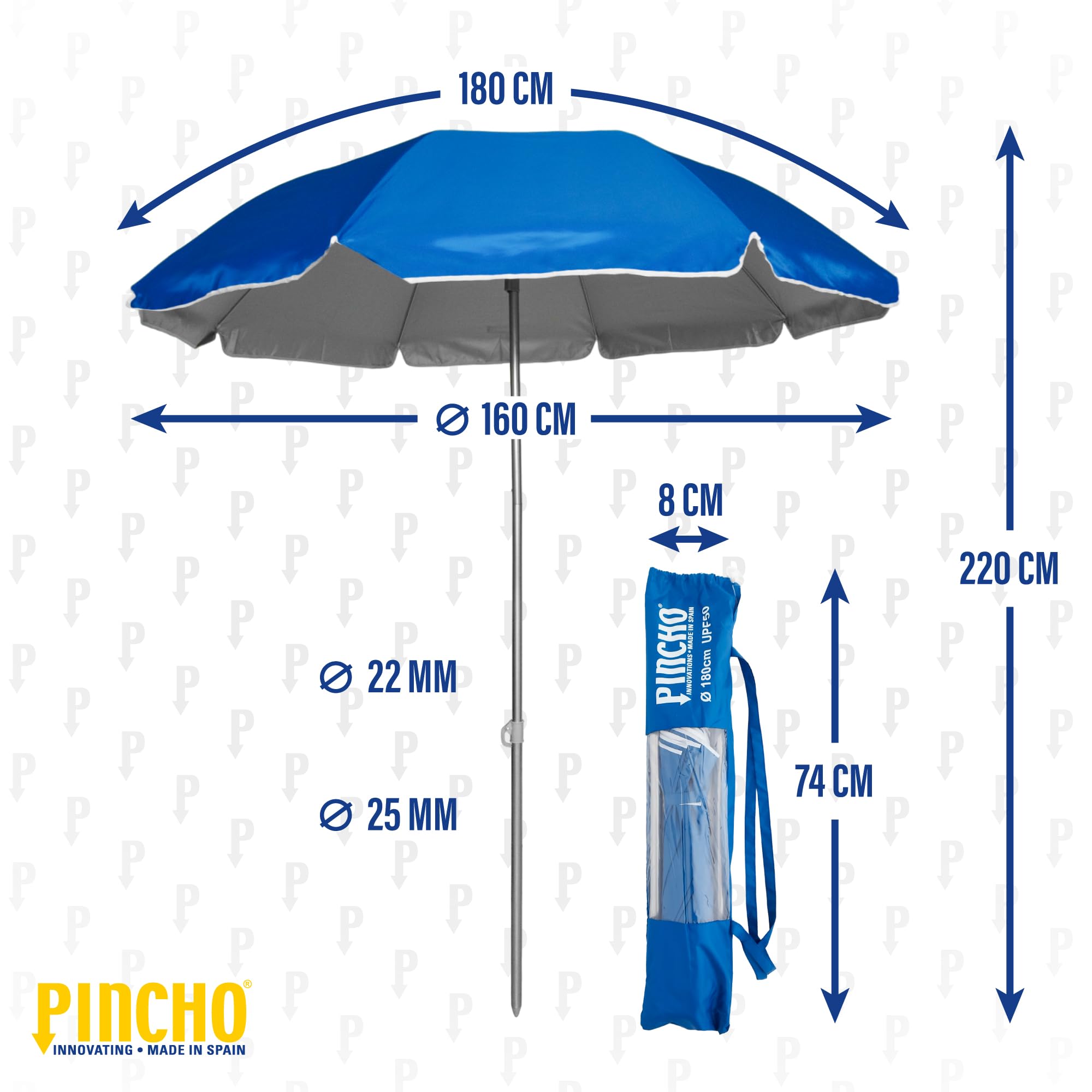 Pincho Sombrilla Playa Mochila Plegable 180CM UV50+, Ultraligera 1,5kg, Ideal para Moto, Bicicleta y Camping, Parasol Resistente al Viento con Varillas de Acero y Bolsa de Transporte