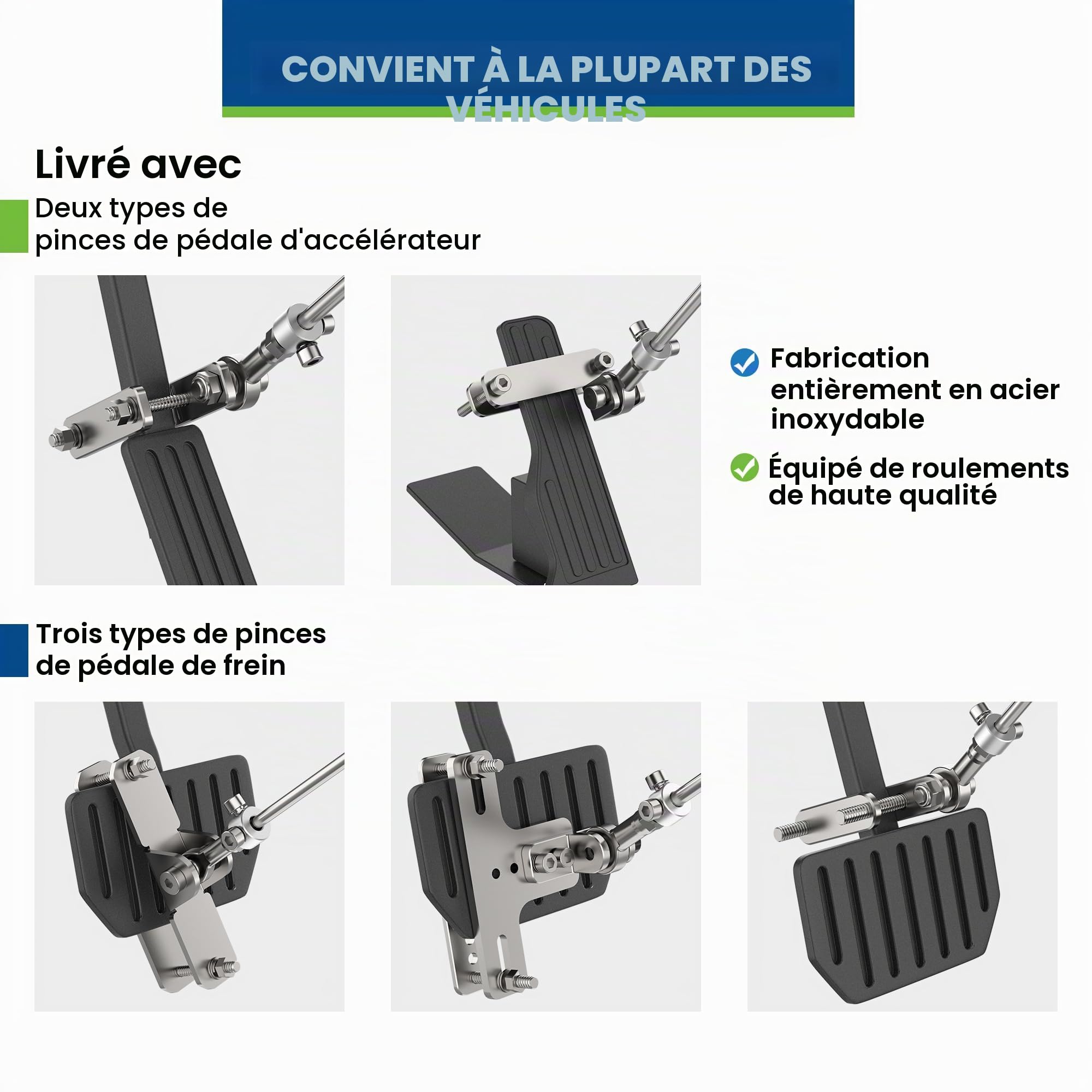 Commandes manuelles pour conducteurs handicapés, blessés ou à mobilité réduite, dispositif d'assistance pour pédales de frein et d'accélérateur, conçu pour les conducteurs blessés ou à mobilité
