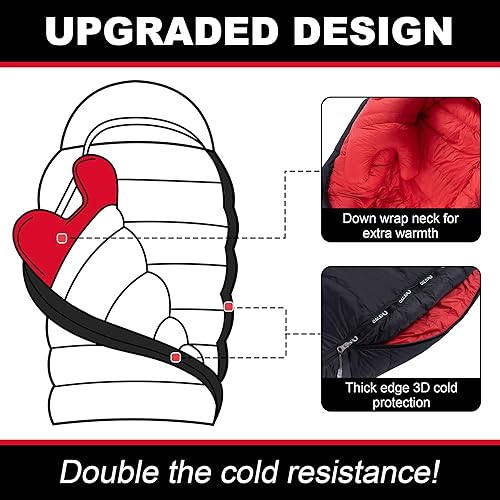 Miniatura 27 de Saco de dormir ultraligero para adultos con 600 de potencia de relleno, saco de dormir compacto con saco de compresión para mochileros, senderismo