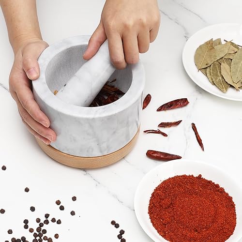 Miniatura 7 de Juego de mortero y mortero de granito pulido, tazón de molinillo de piedra para moler hierbas y especias, hacer trituradora de guacamo, salsa,