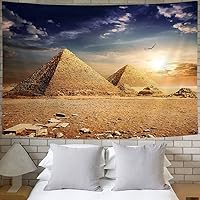 Vista 2 de JAWO Tapiz de viaje Egipto para colgar en la pared, pirámides egipcias historia en el desierto y pájaro águila voladora, naturaleza sol, decoración