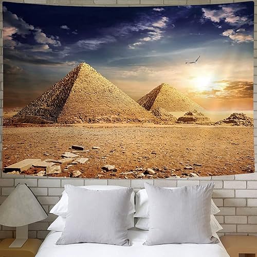 Miniatura 6 de JAWO Tapiz de viaje Egipto para colgar en la pared, pirámides egipcias historia en el desierto y pájaro águila voladora, naturaleza sol, decoración