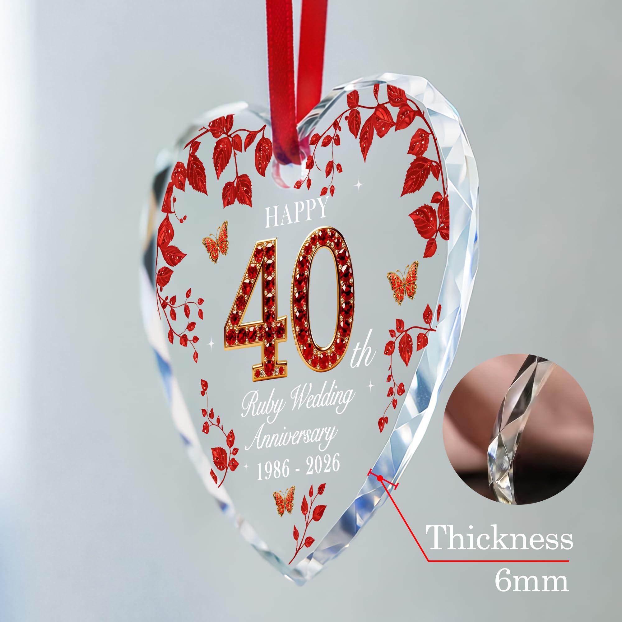 40th Anniversary Ornament 1986-2026, Ruby Wedding Gift Keepsake, 40th Wedding Anniversary Decorations, Meaningful 40 Year Anniversary Marriage Gift for Couples Parents, Wife, Husband