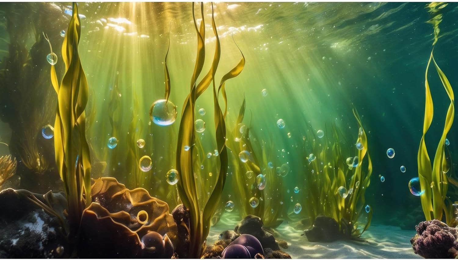 Aquarium Background Underwater Beautiful Coral Reef with Seaweed