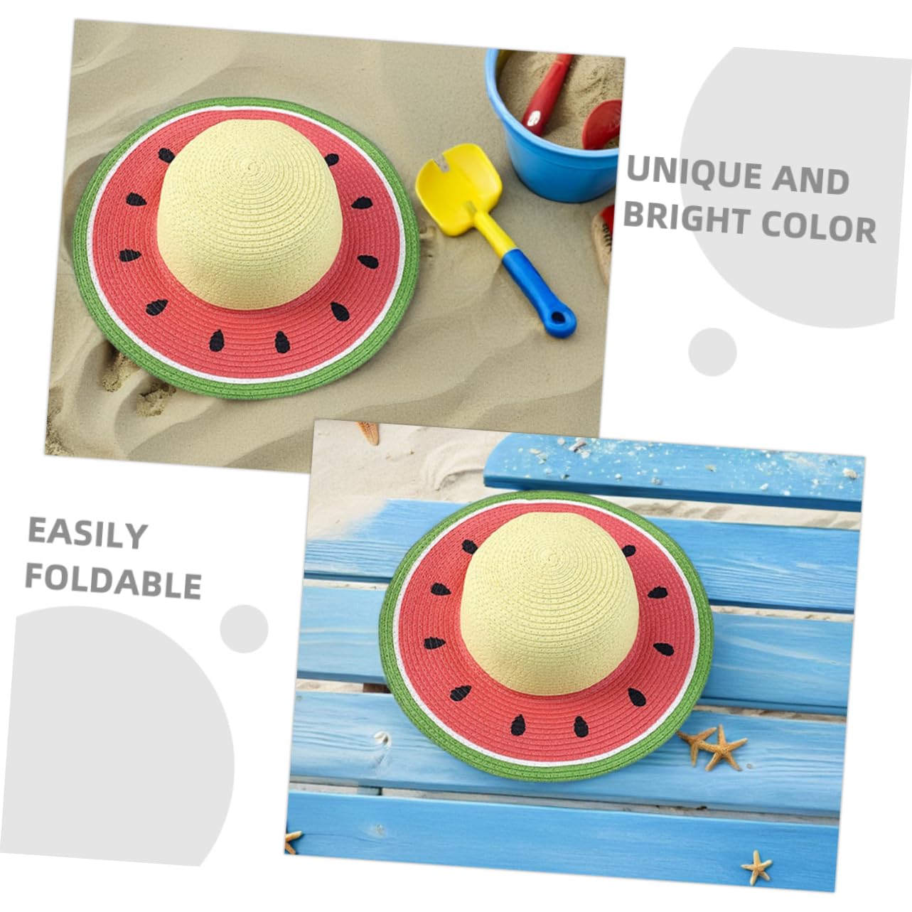 Abaodam Sombrero de Paja para Niña Diseño de Fruta Sandía, ala Ancha, Transpirable y Plegable para Actividades al Aire Libre en Verano