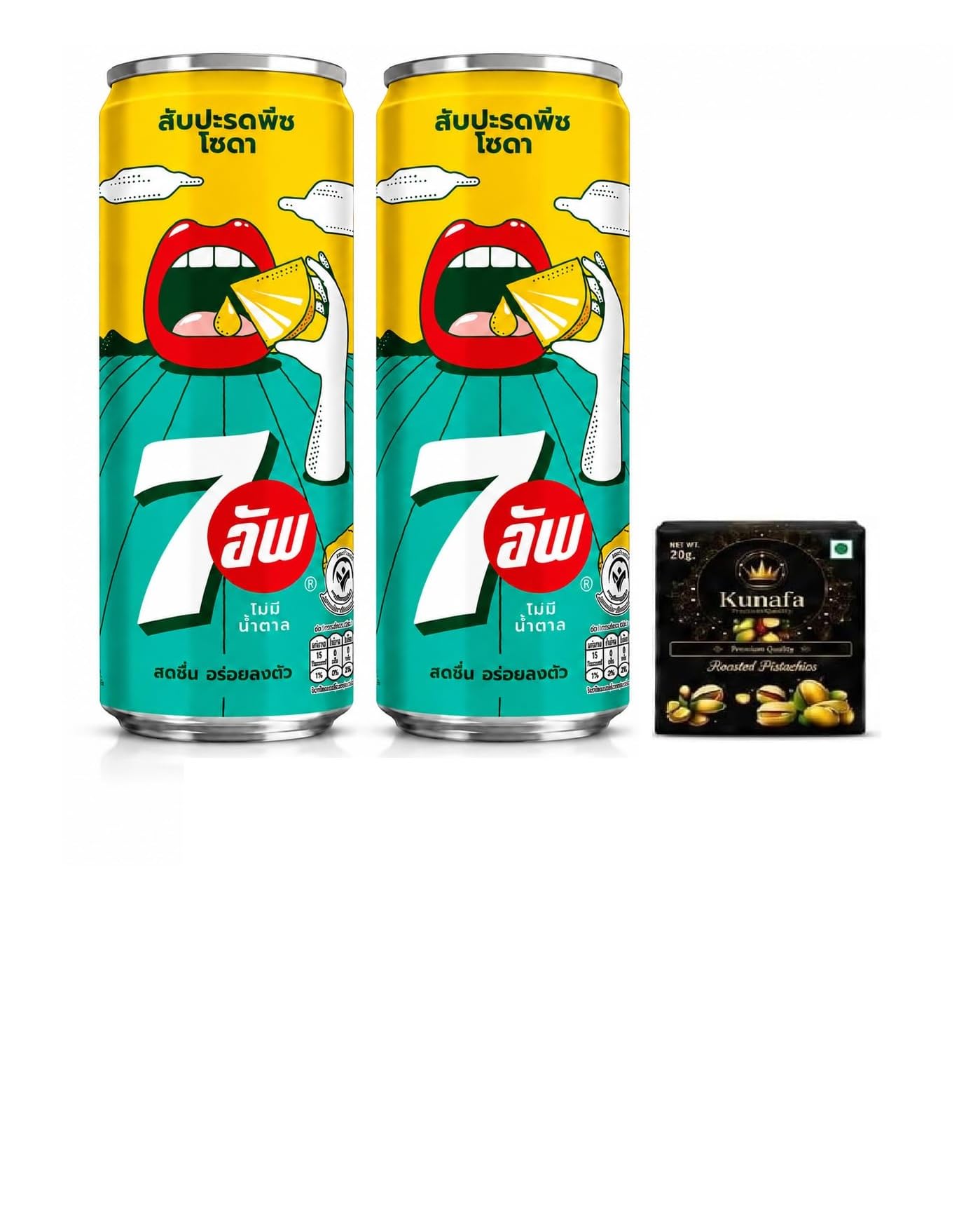 7up's pineapple peach soda zero sugar 325ml each pack of 2 (imported) with free flavourito kunafa chocolate 20g by decadent foods