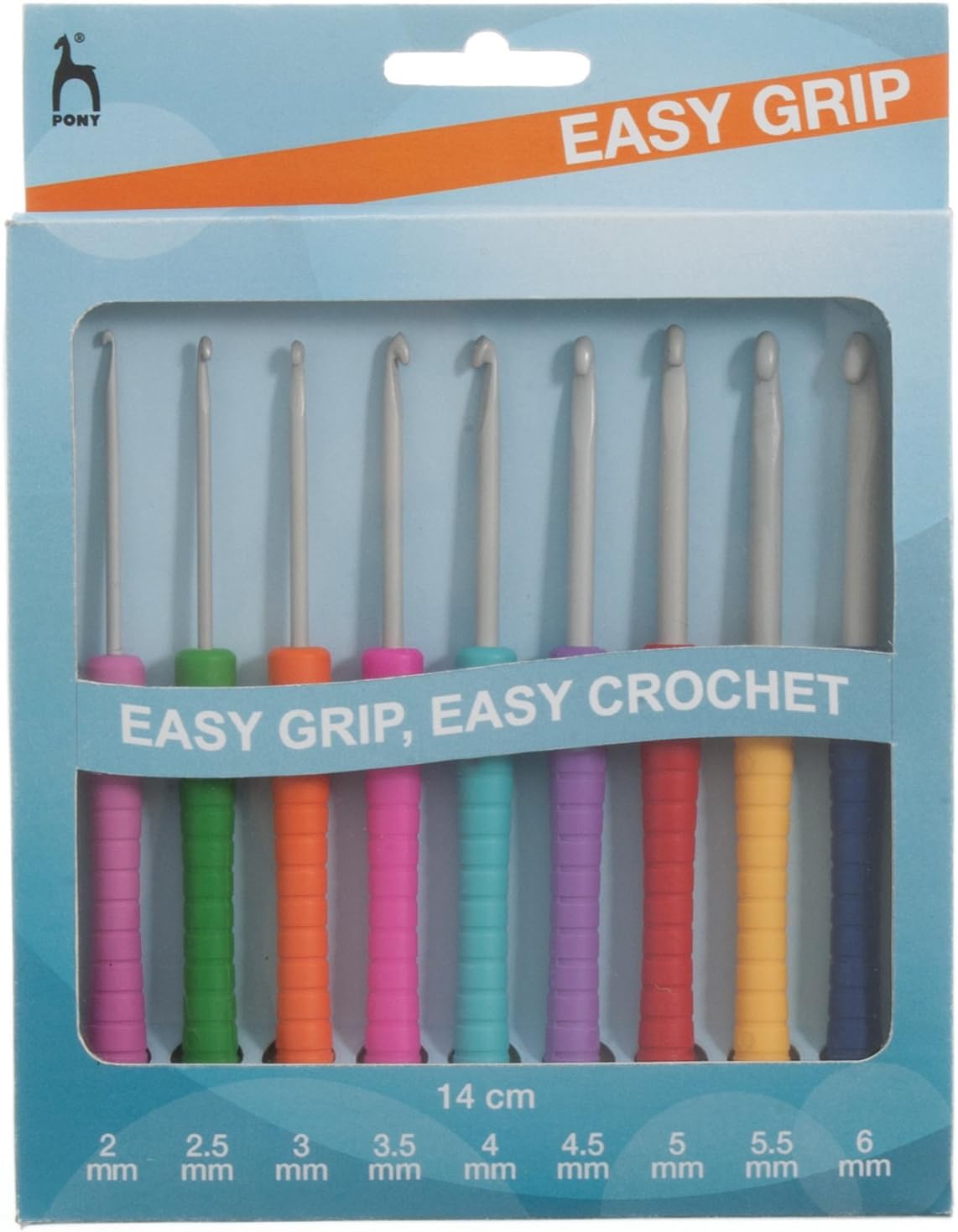 Pony P39810 Easy Grip Crochet Hook Set, Multi, 15 x 1.5 x 16 cm