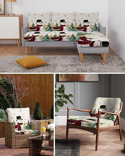 Miniatura 6 de Christmas Couch Cushion Covers, Stretch Sofa Cover with Elastic Bottom, Winter Snowman Snowflake Green Yellow Xmas Tree Sofa Slipcovers Protector