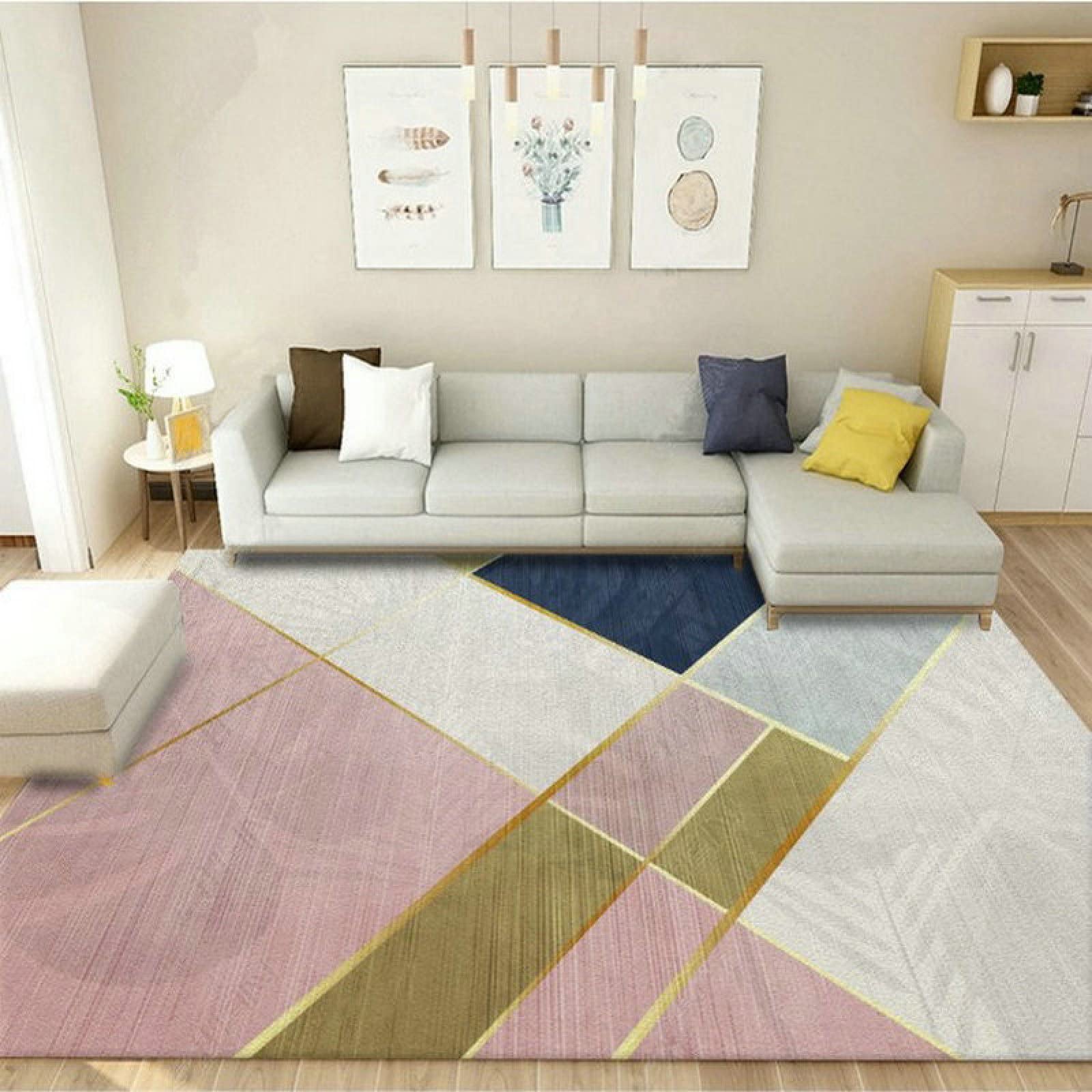 Tapis D'entrée Bleu Or Rose Tapis Salon Couloir Antidérapant Paillasson Extérieur Polyester Paillasson Exterieur Interieur Rug Salon Chambre Lavable 100x150cm