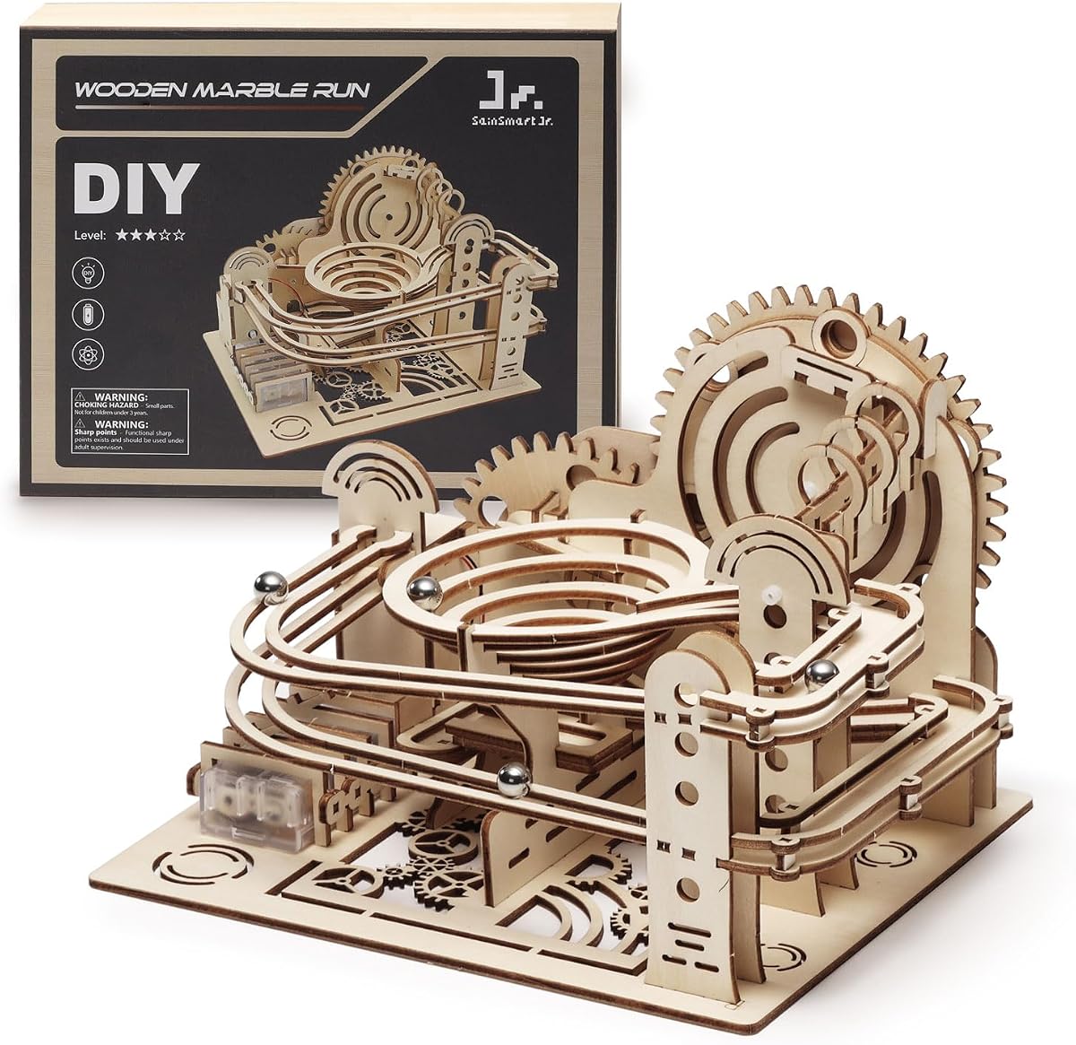 SainSmart Jr. 3D Wooden Puzzles for Adults, Marble Run Wood to Build, Mechanical Model Building Kit, DIY Gift for Aged 14+, Roller Coaster