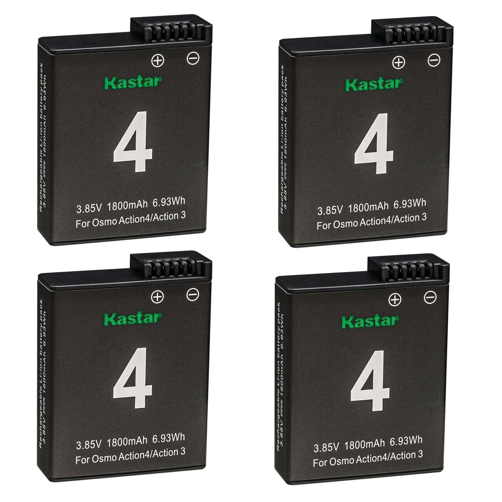 Kastar 4-Pack Battery 3.85V 1800mAh 6.93Wh Replacement for DJI Osmo Action 3/4/5 Pro Battery, DJI Osmo Action 3 Sport Camera, DJI Osmo Action 4 Sport