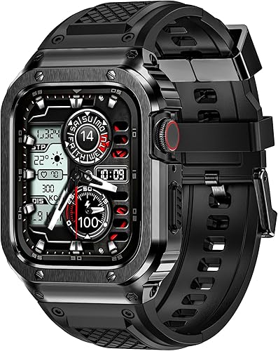 Deczone Correa con caja de acero inoxidable compatible con Apple Watch Ultra 1 2 de 1.929 in, Series 9 8 7 1.614 in 1.772 in, Series SE 6 5 4 4