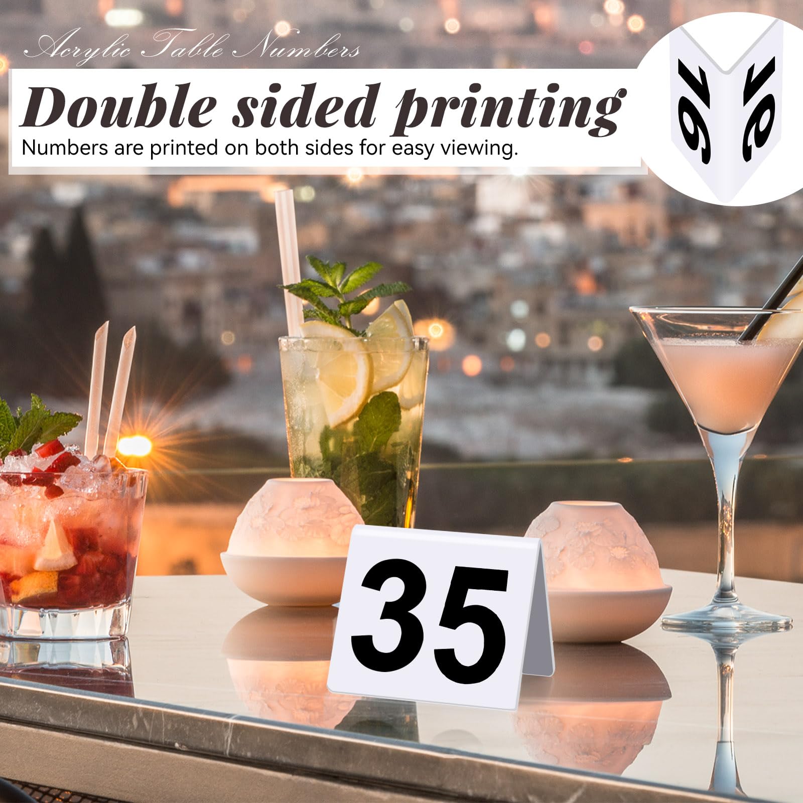 50 szt., akrylowe numery stołów, dwustronne numerowane numery stołu restauracyjnego, tablice numerowane, dekoracja stołu weselnego (białe)