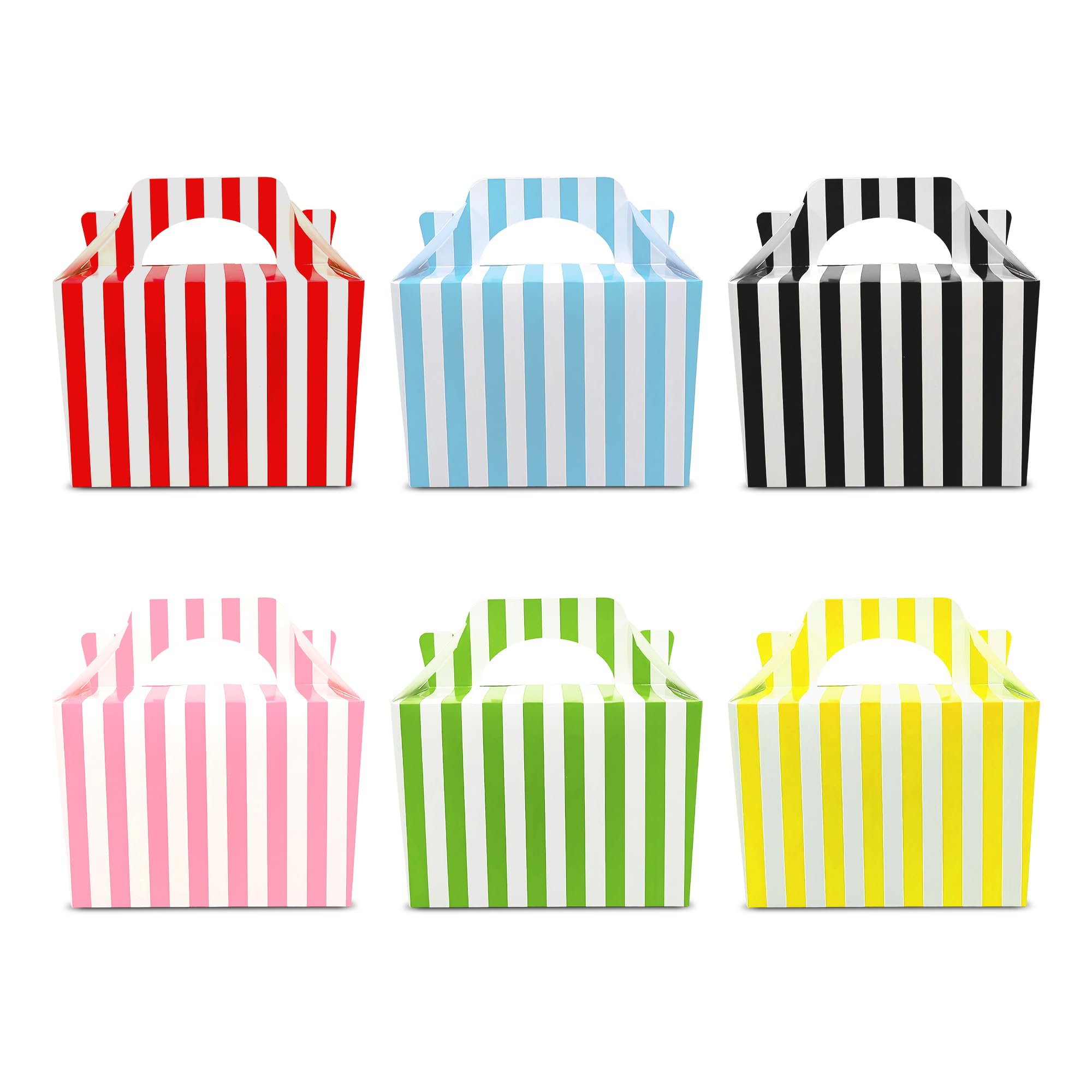 10 Pack Stripe Design Children/Kids Party Boxes - Fun, Colorful Carry Meal Boxes for Picnic, Birthday, Wedding Favors, Baby Shower, Halloween Trick or Treat-Mixed Colors, Eco-Friendly & Easy Assembly