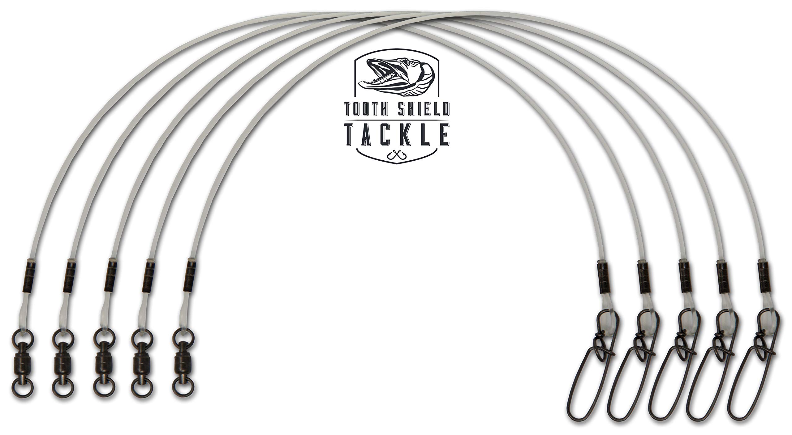 5 Pack 100 lb. 14" Premium Fluorocarbon Tooth Shield Tackle Musky Leaders Muskie Pike Leader (Ball Bearing Swivel)