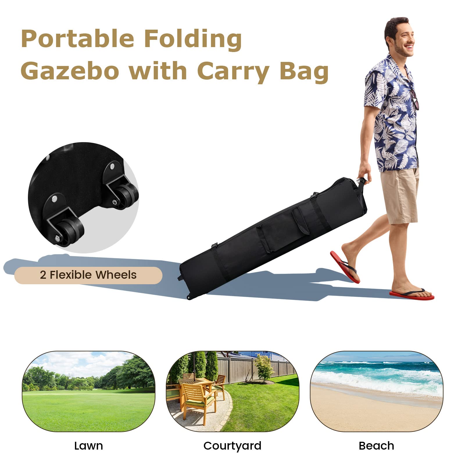 Gazebo Pieghevole Da Giardino KOMFOTTEU - 232/246/260 Cm Regolabile, Impermeabile, Con Borsa, Blu