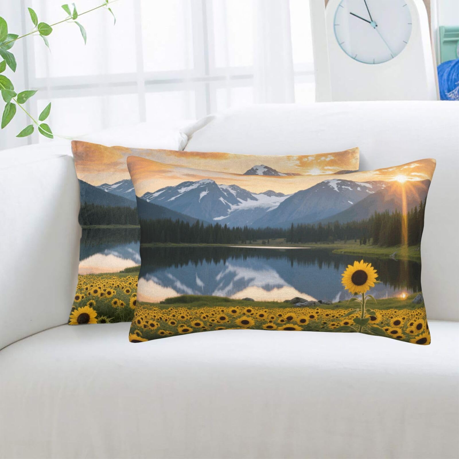 2 Pack Standard Pillowcases Sets, Ultra Soft Comfort Microfiber Plush Pillow Cases Park Sunflower Landscape Decorative Throw Pillow Cover with Hidden Zipper for Bedroom, Sofa, Couch,20"X30"