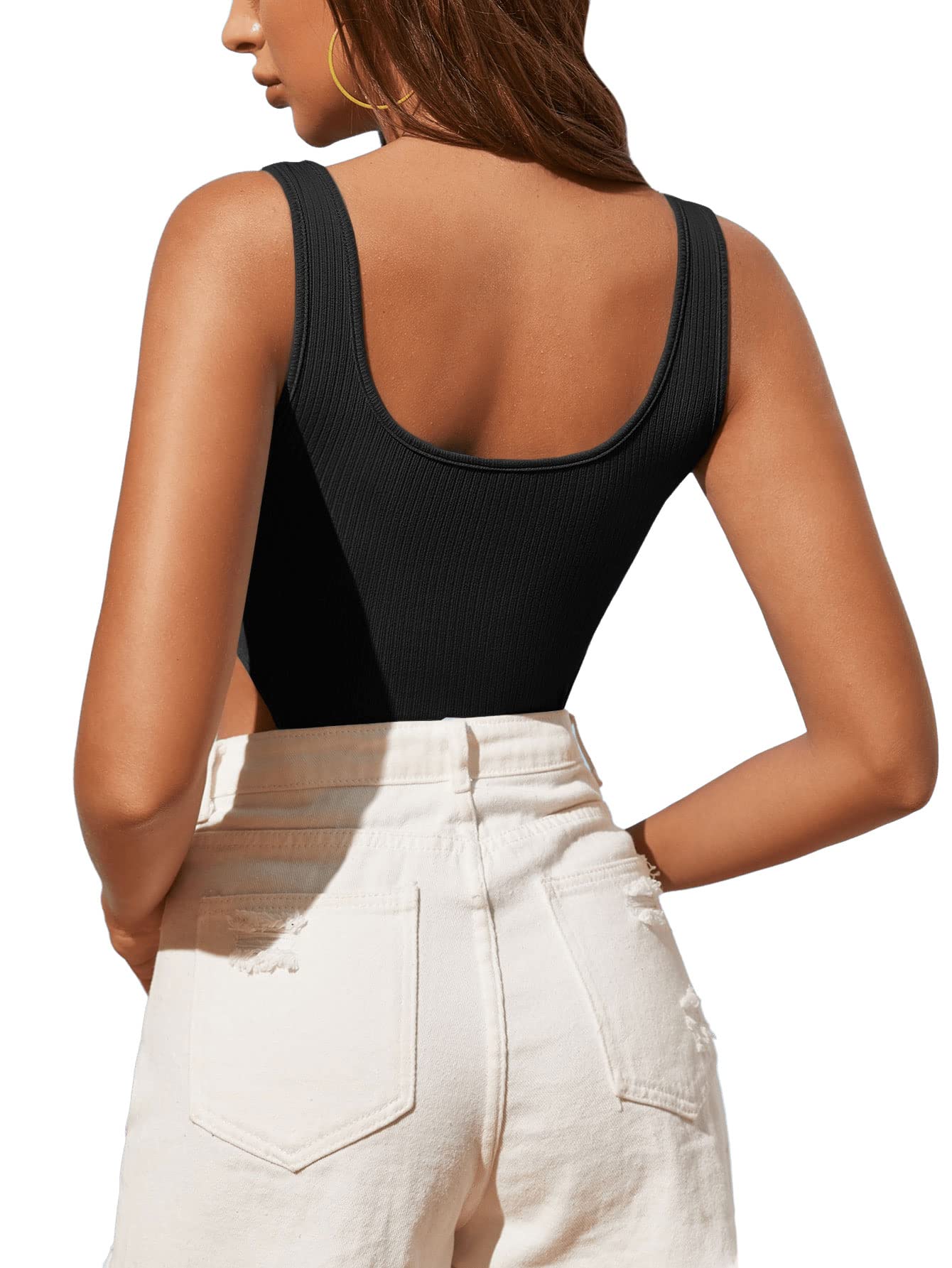 GORGLITTER Damen Body Tank Bodysuit Cut Outs Bodies Rippenstrick Ärmellos Bodys U-Ausschnitt Body Tanktop