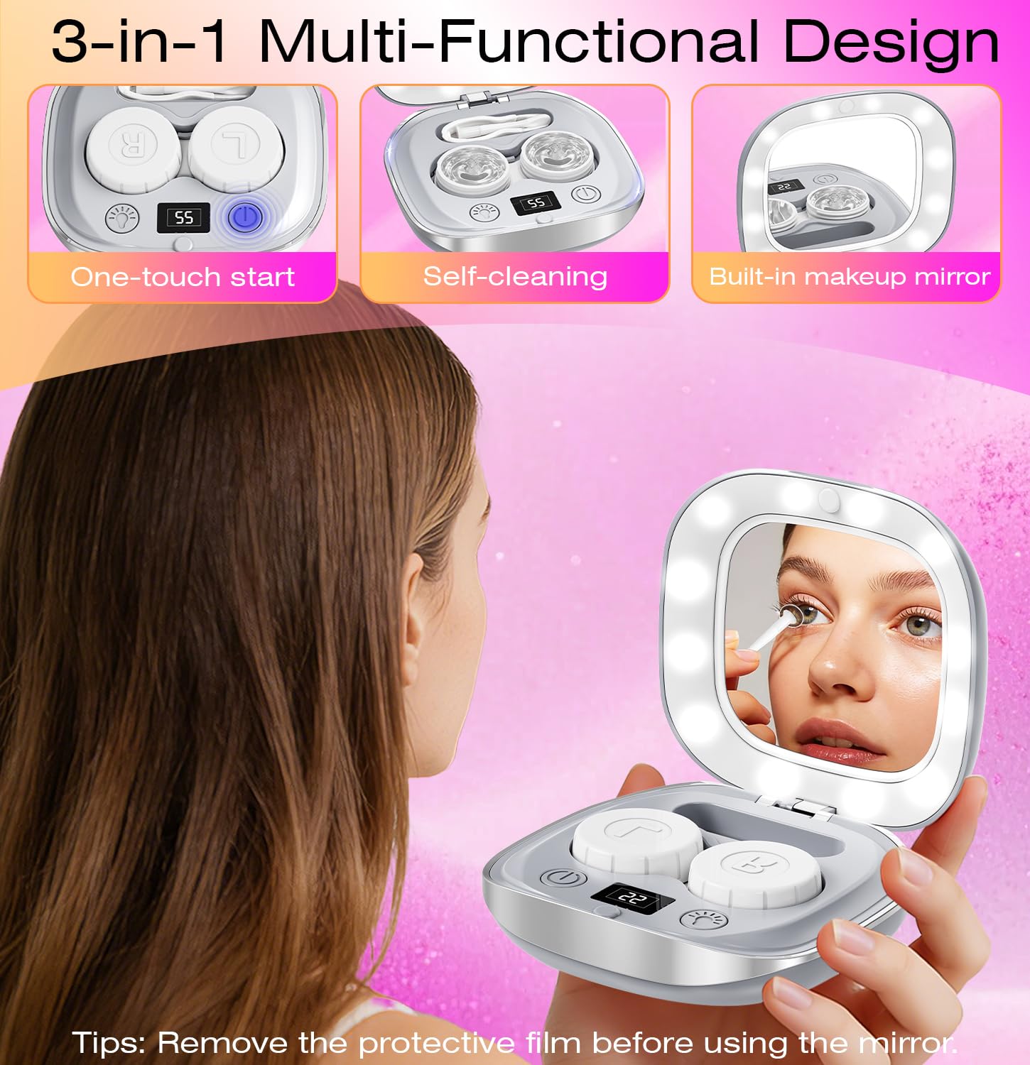 Ultrasonic Contact Lens Cleaner Machine Portable with 3 Smart Cleaning Modes, Ideal for Home and Travel — view 5