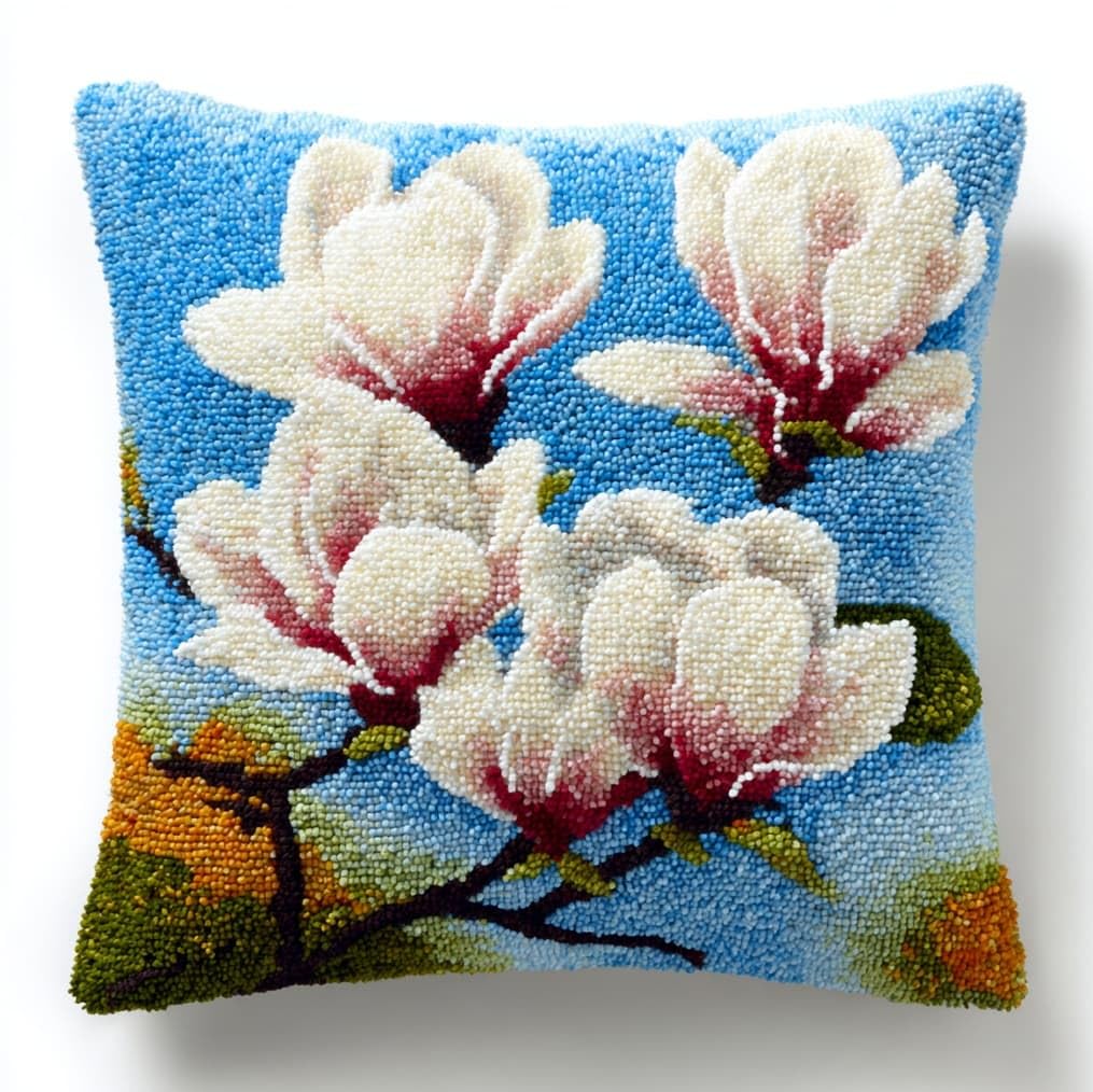 AxiangziK Latch Hook Pillow Kits 17x17in,Magnolia