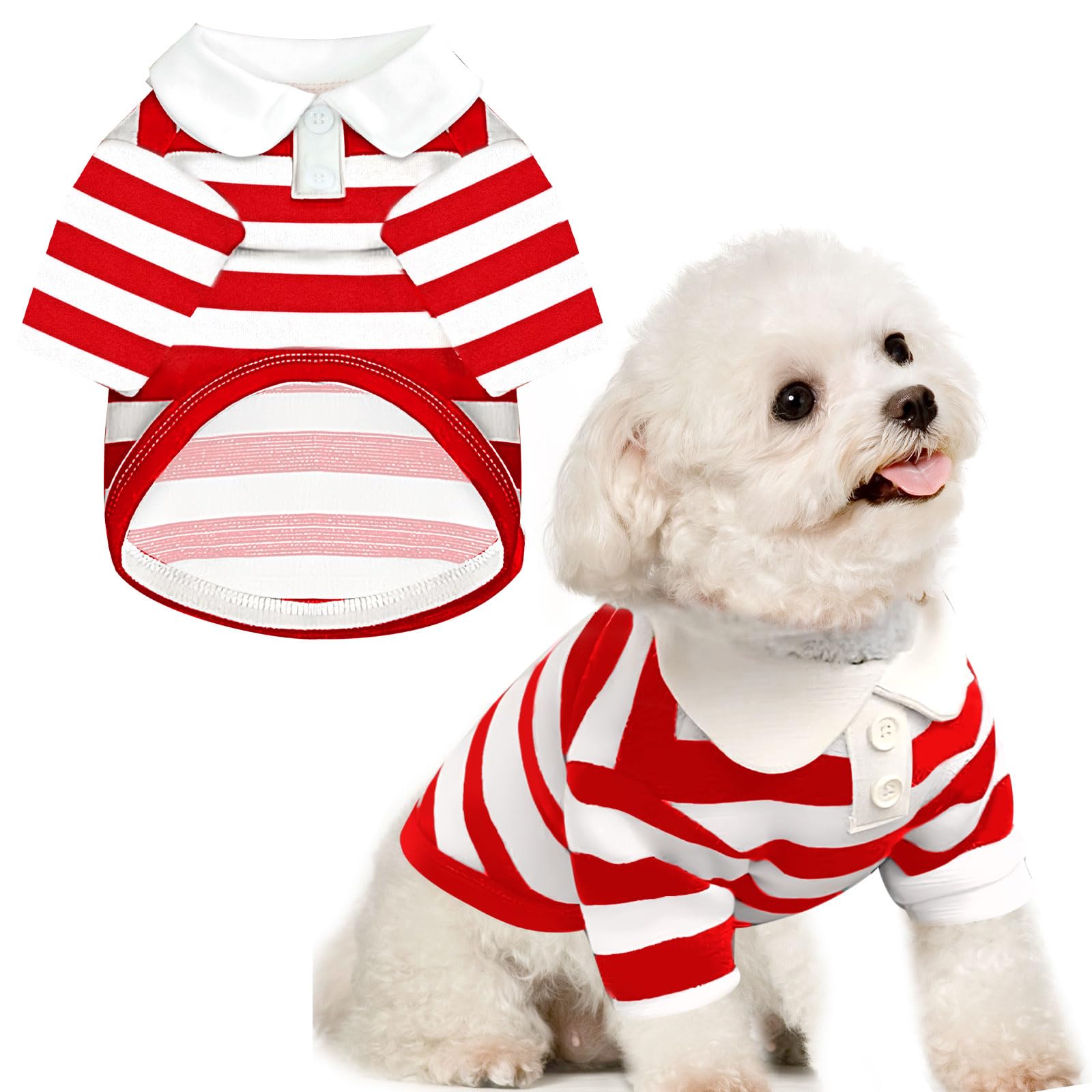 BAEJMJK Stripe Dog Shirts Polo T-Shirts for Small Dogs(Red,X-Small)