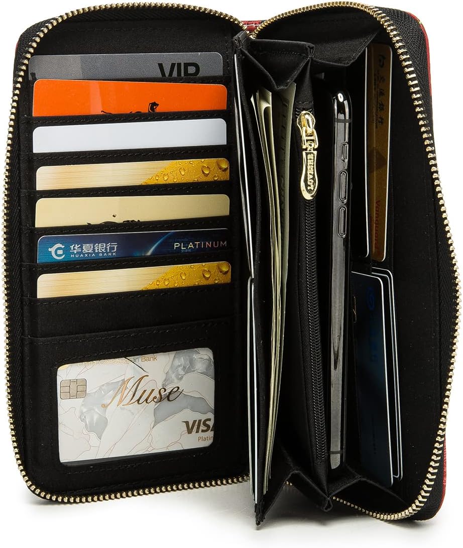 Women Wallet Card RFID For Womens Holder Blocking Credit Small Zipper Purse Pocket Bifold Slim Coin ID Ladies Wristlet Clutch Large Capacity Window Case Travel Zip Women's