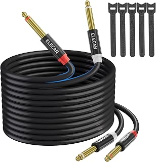 Elecan Dual 6.35mm 1/4 TS to Dual 1/4 TS Stereo Audio Cable 50 Ft, Interconnect Insert Cable, Firm Connection,Flexible Durable Tearable Color-Coded Mono Breakout Cable for Speaker Amplifier Mixer+Ties