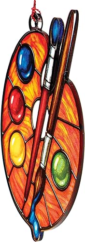 Miniatura 4 de Adorno de paleta de pintura Adorno de artista Pintura de adorno de Navidad + adornos para amantes del arte Efecto atrapasoles vitrales para