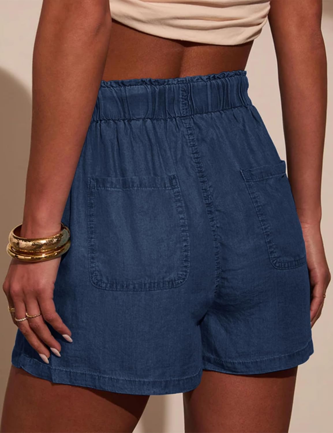 Vivitulip Women’s High Rise Elastic Waist Summer Casual Pocketed Denim Shorts - Image 2