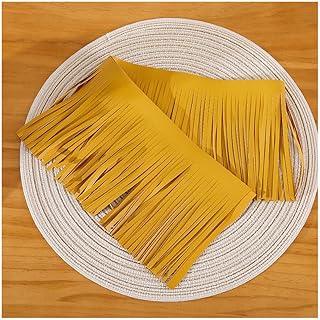 SMTCM Flecos de cuero para manualidades, 4 m, 15 cm, piel sintética, flecos, color amarillo, piel sintética, borla, flecos de doble cara, borla para costura, decoración, flecos para manualidades,