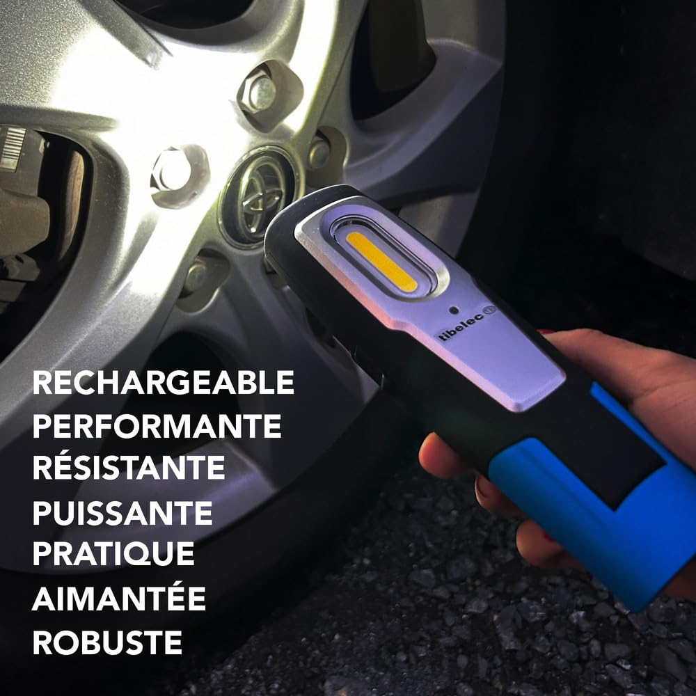 Baladeuse LED rechargeable sur socle 6W, 600 lumens, IP54, IK07, crochet, mode torche, aimanté, garantie 3 ans - Tibelec