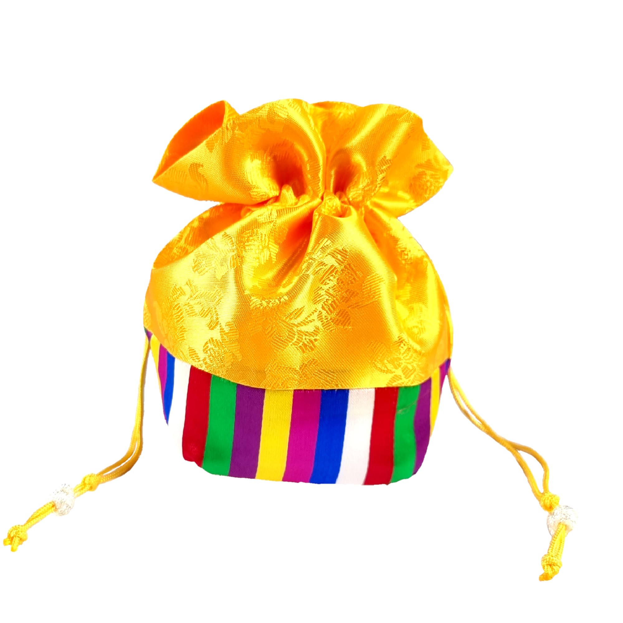 Seoulful Vintage Korean Bokjumeoni Lucky Pouches - Traditional Korean Color Block Hanbok Gifts Bag - Saekdong Stripes New Year's Gifts (Yellow)