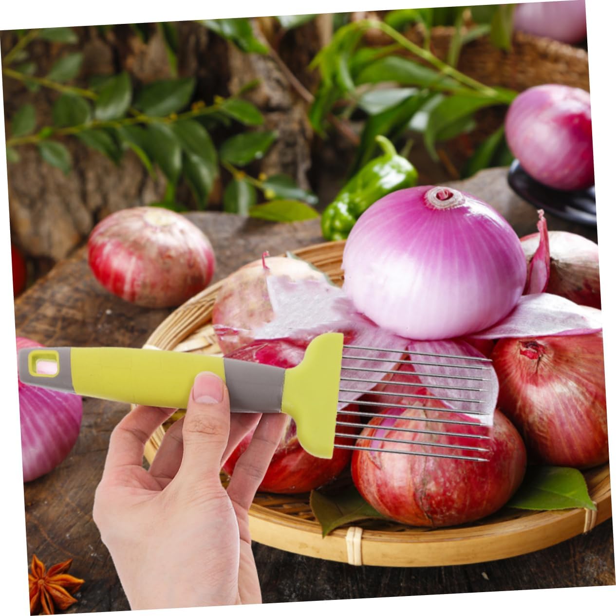Stainless Steel Onion Needles Plastic Slicers 2pcs for Meat