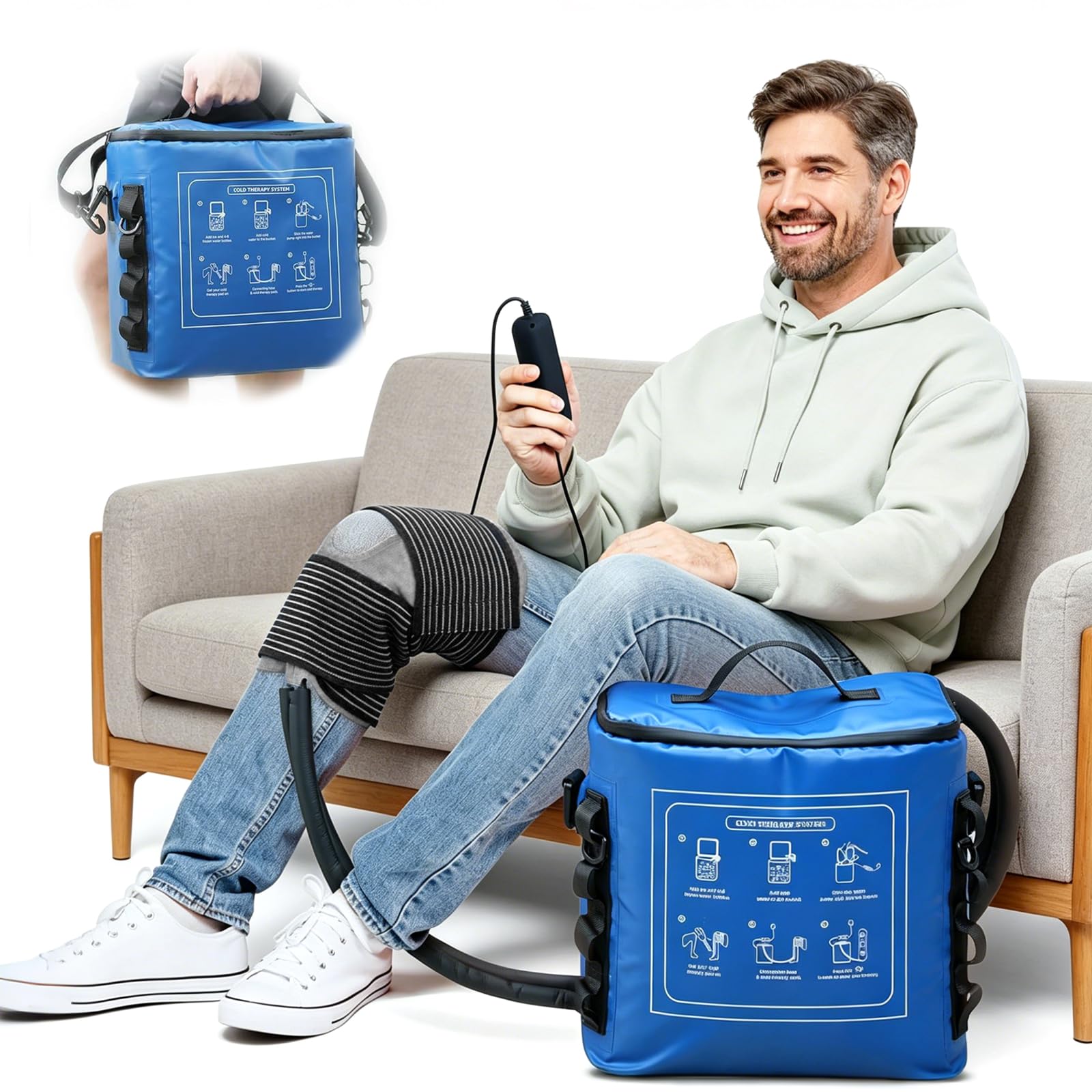 Dispositivo per Crioterapia con Timer, Sistema Portatile da 18L per Ginocchio, Spalla & Articolazioni, Circolazione di Acqua Fredda con Fascia di Compressione, per Recupero & Riduzione del Gonfiore