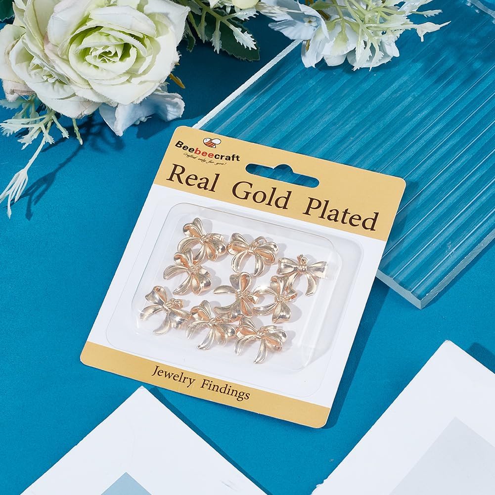 Beebeecraft 1 Box 12Pcs Gold Bowknot Charms 18K Gold Plated Dangle Bow Charms for Jewelry Making DIY Crafting Supplies Necklace Bracelet Earring Women Gift - Image 6