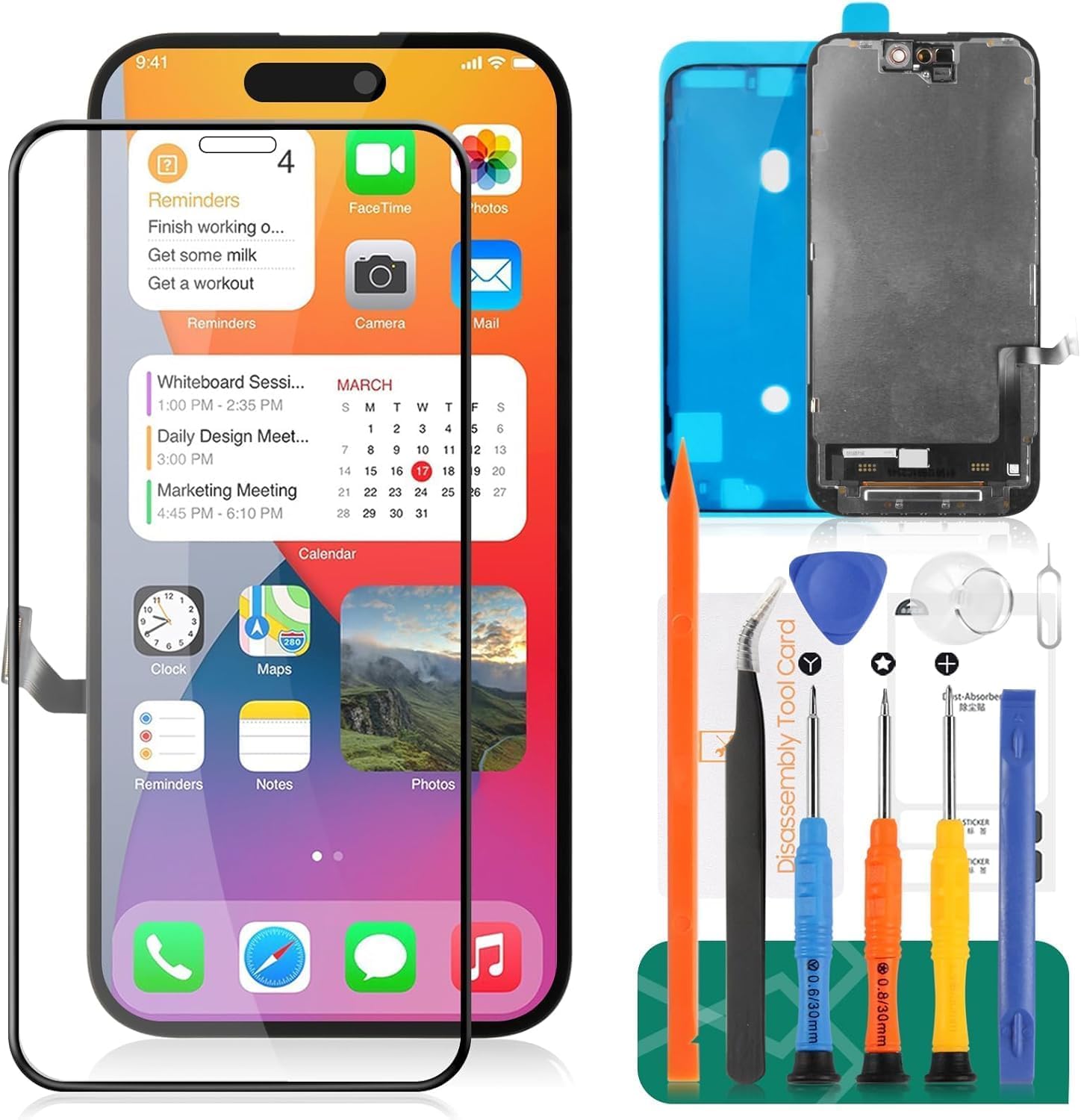 Photo 1 of Incell LCD Screen Replacement for iPhone 15 with Repair Tool Kit – Fix Cracked Broken Screen 6.1 Inch A3090 A2846 A3089 A3092 – Touch Digitizer Assembly with Waterproof Adhesive (Black)