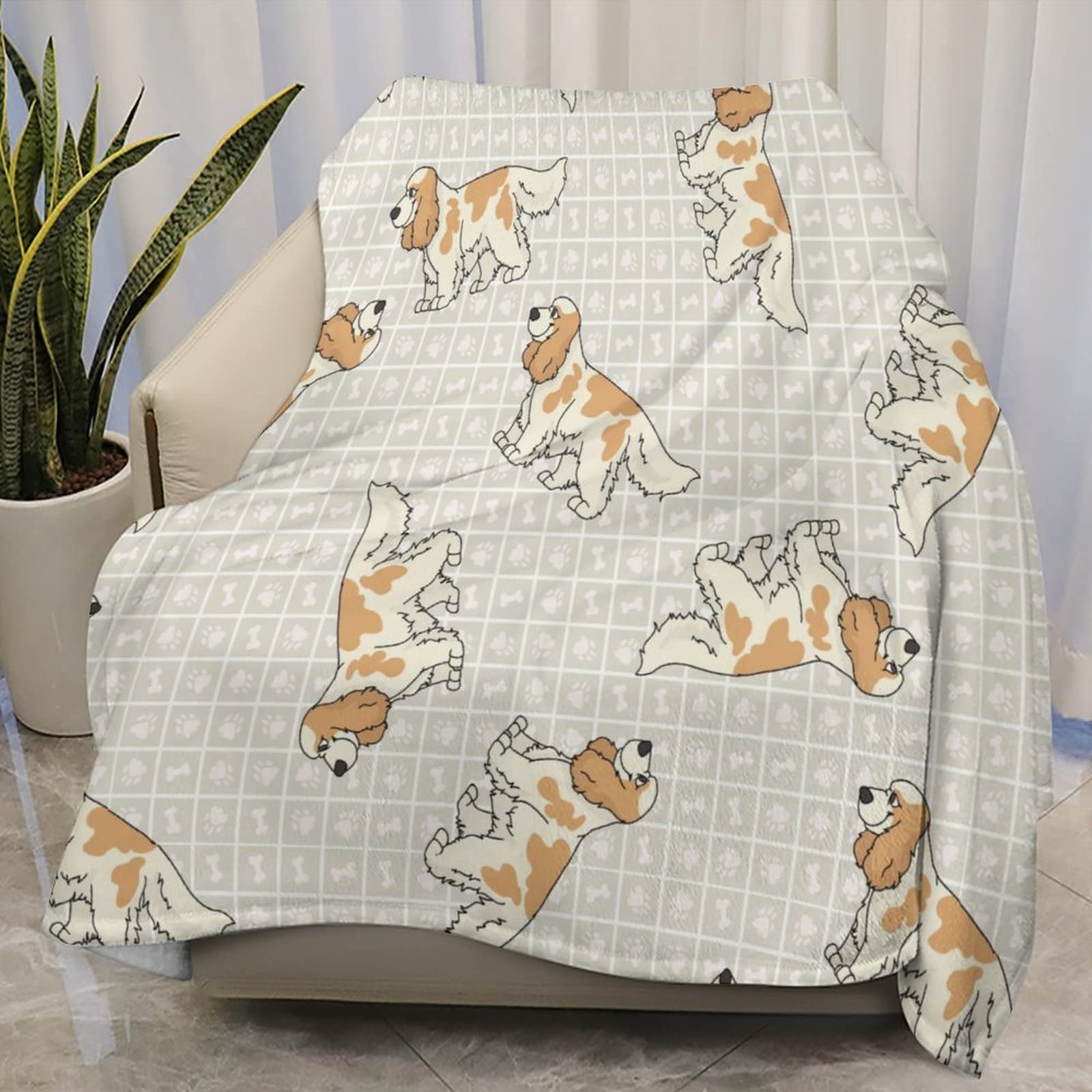 Tradesforu Cute Cocker Spaniel Breed Dog Throw Blanket Lightweight Flannel Fleece Blankets Warm And Cozy Super Soft Throws 50"X60" Inches For Winter Bedding And Couch