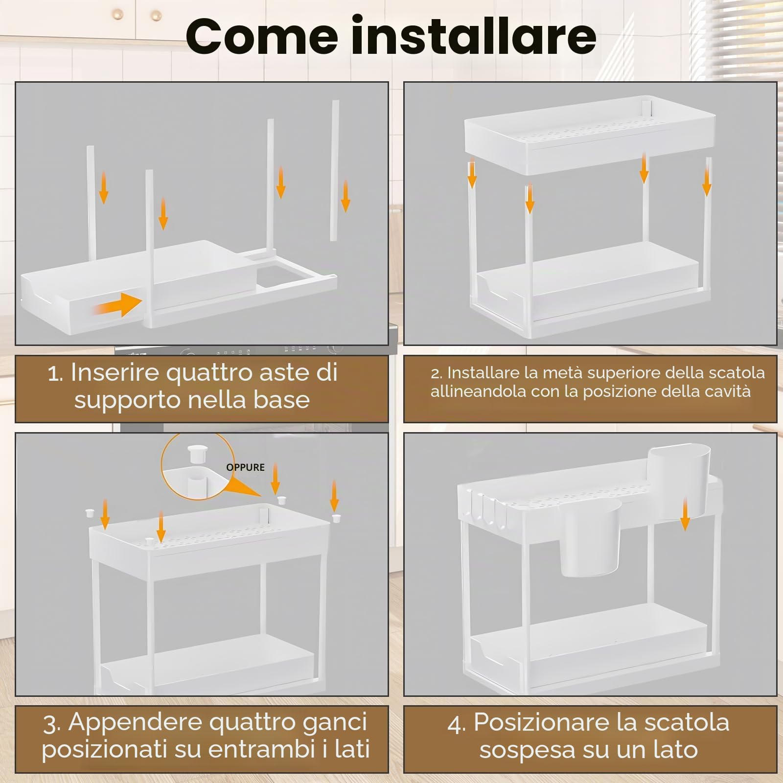 KOOSREEL Armadietto sotto lavello a 2 livelli, scorrevole organizer sotto lavello ripiano cassetto portaoggetti multifunzione per bagno, ripiano sotto armadio, ripiano per lavastoviglie - bianco