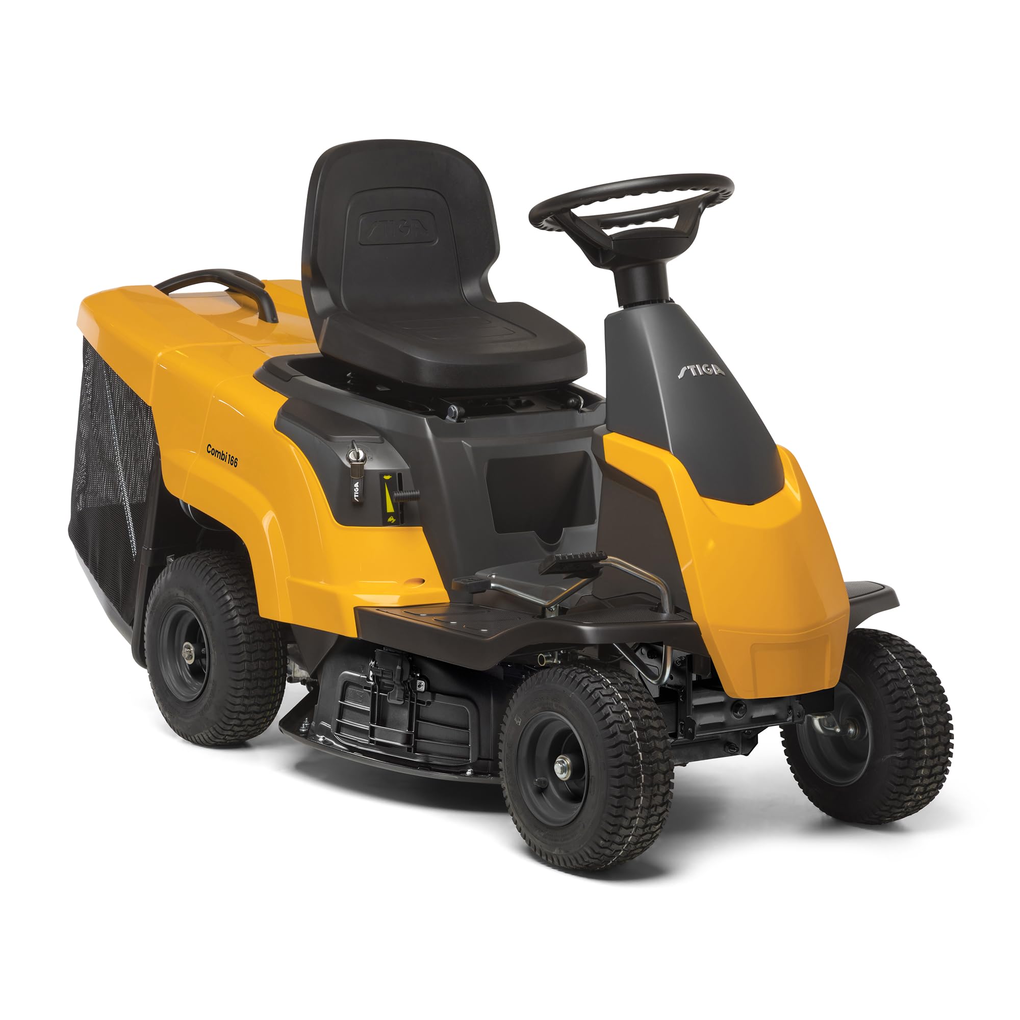 STIGA Combi 166 Trattorino da giardino a scoppio - Motore monocilindrico da 224 cc, piatto di taglio da 66 cm, raccoglitore erba da 150 l, trasmissione idrostatica, mulching e scarico laterale