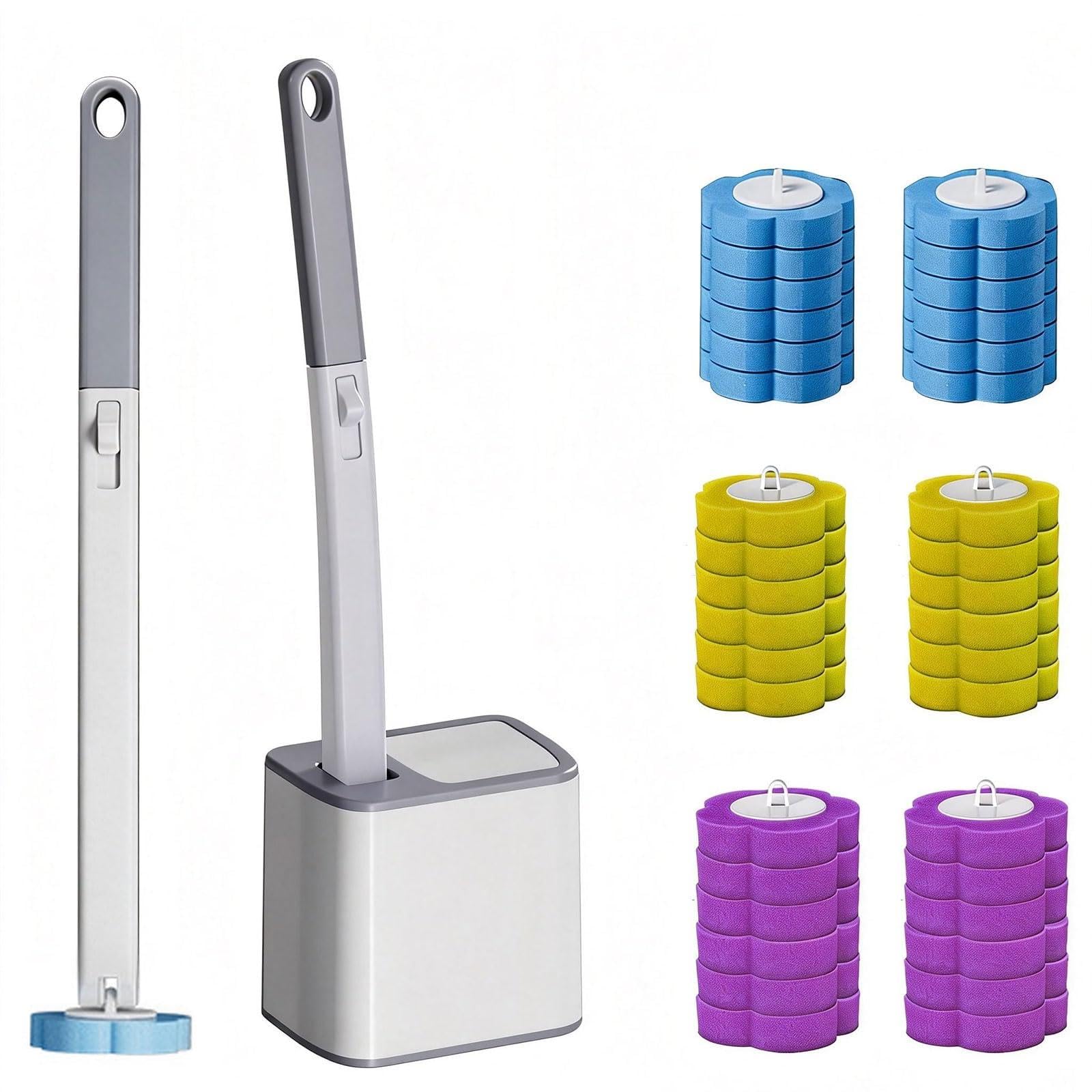 Yeqqzq Grey Disposable Toilet Brush And Holder Set,Extended Handle With 48 Cleaner Refills Toilet Brush For Toilet Bowl Cleaners,Bathroom Cleaning