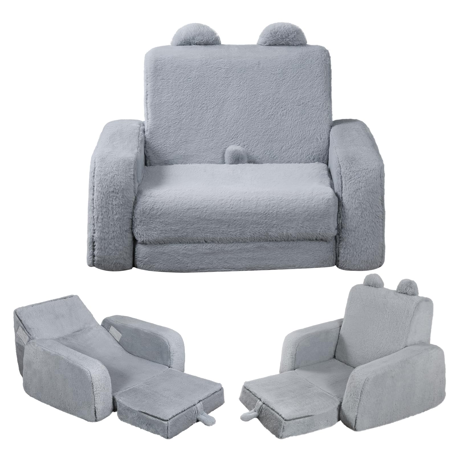 ENITYAToddler-Couch, Toddler-Chair Fold Out, Grey Kids Sofa, 3-in-1 Convertible Sofa to Bed Comfy for Watching TV/Reading/Gaming/Resting