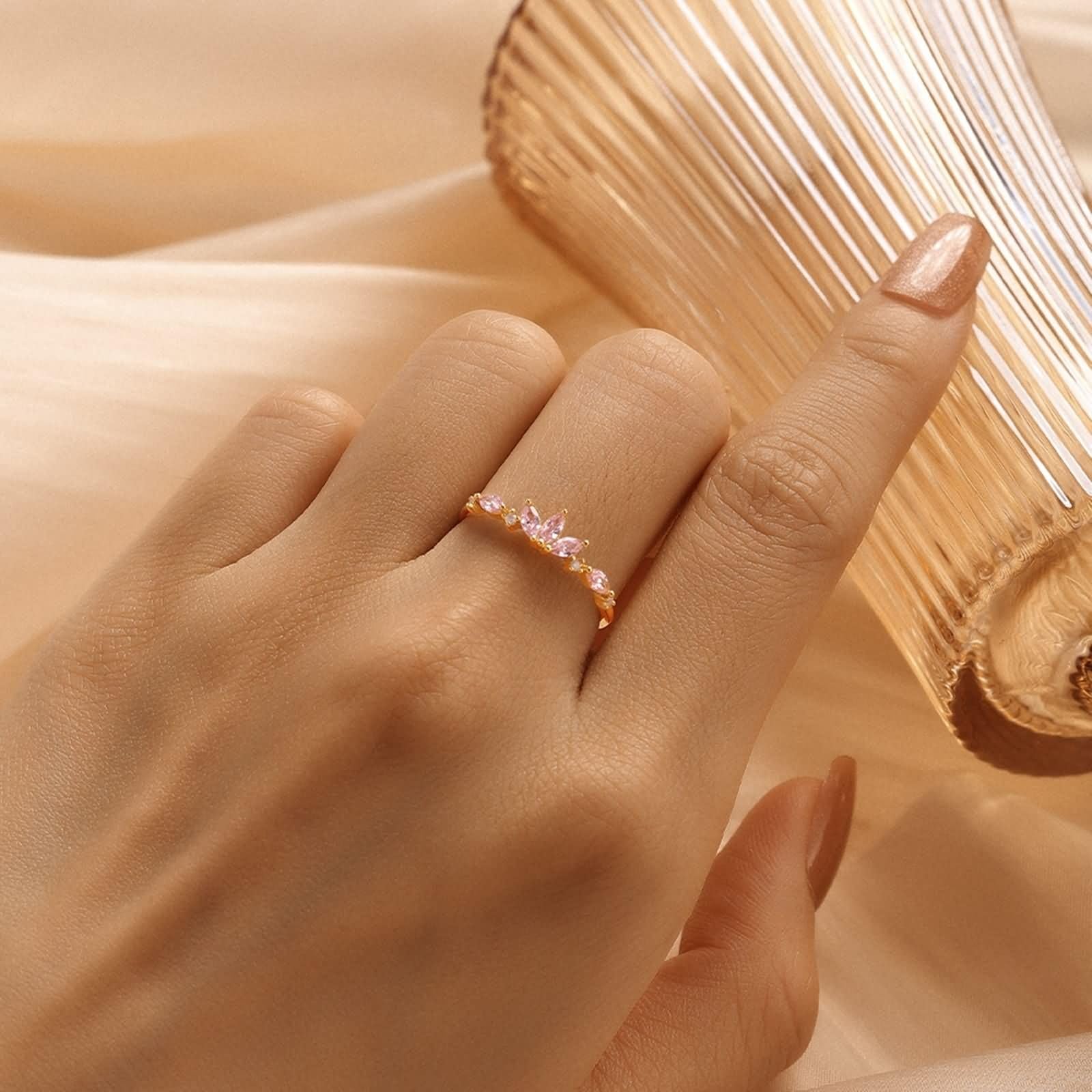Beydodo Anillos Boda Oro Amarillo 9 14 18 K Mujer con Marquesa con Cristal, Anillo para Mujer Oro de Boda