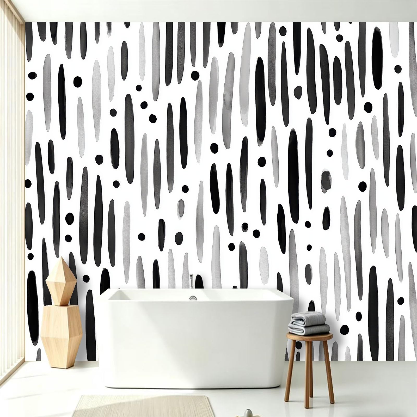 Panoramiczna tapeta abstrakcyjna geometria 200 x 140 cm (dł. x wys.), dekoracja ścienna do pokoju dziecięcego salon kuchnia - gobelin unikalny i nowoczesny design - pionowe paski w kropki